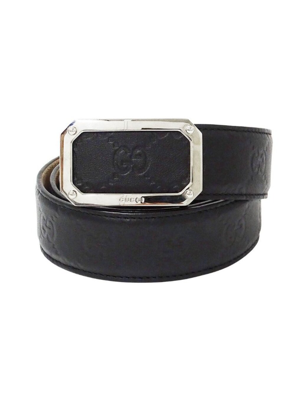 Gucci Belt Guccissima Leather Black Logo Simple